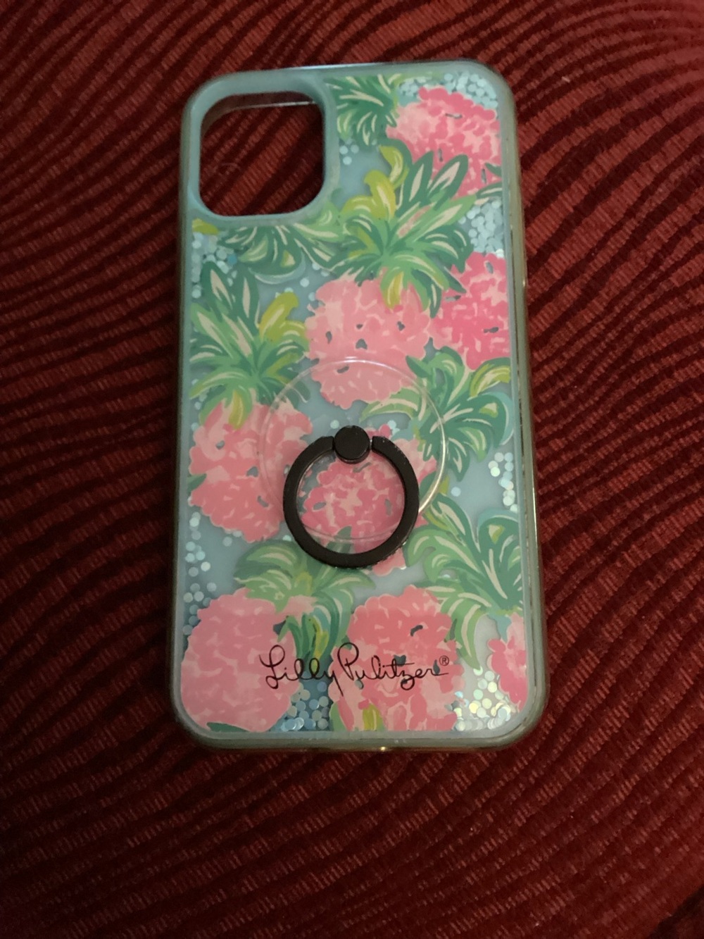 Lilly Pulitzer Pineapple Shake Pattern Phone Case with Rhinestone Ring Grip